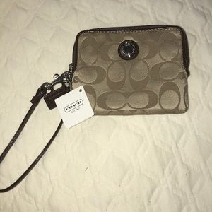 Khaki/ Mahogany small Coach wallet